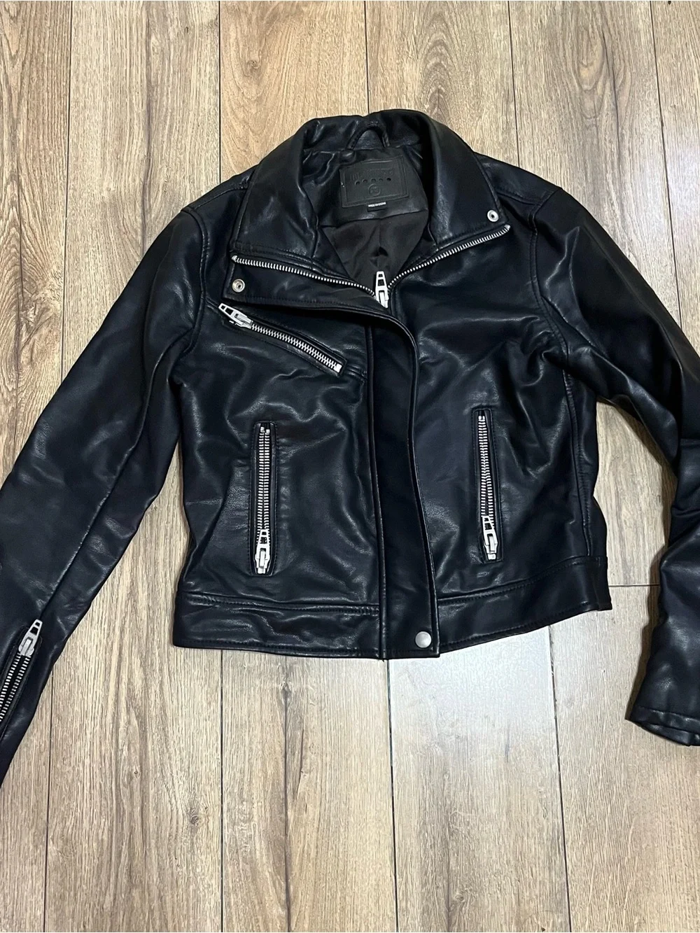 Blank NYC Black Faux Leather Moto Jacket with Silver Hardware